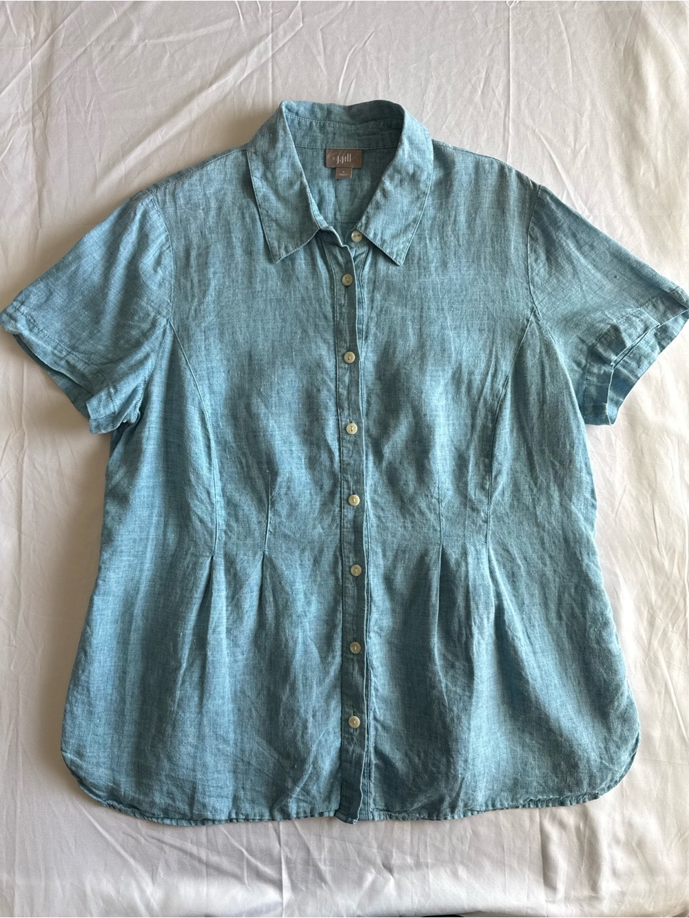 J.Jill Women’s Light Blue Linen Short Sleeve Button-Down Shirt